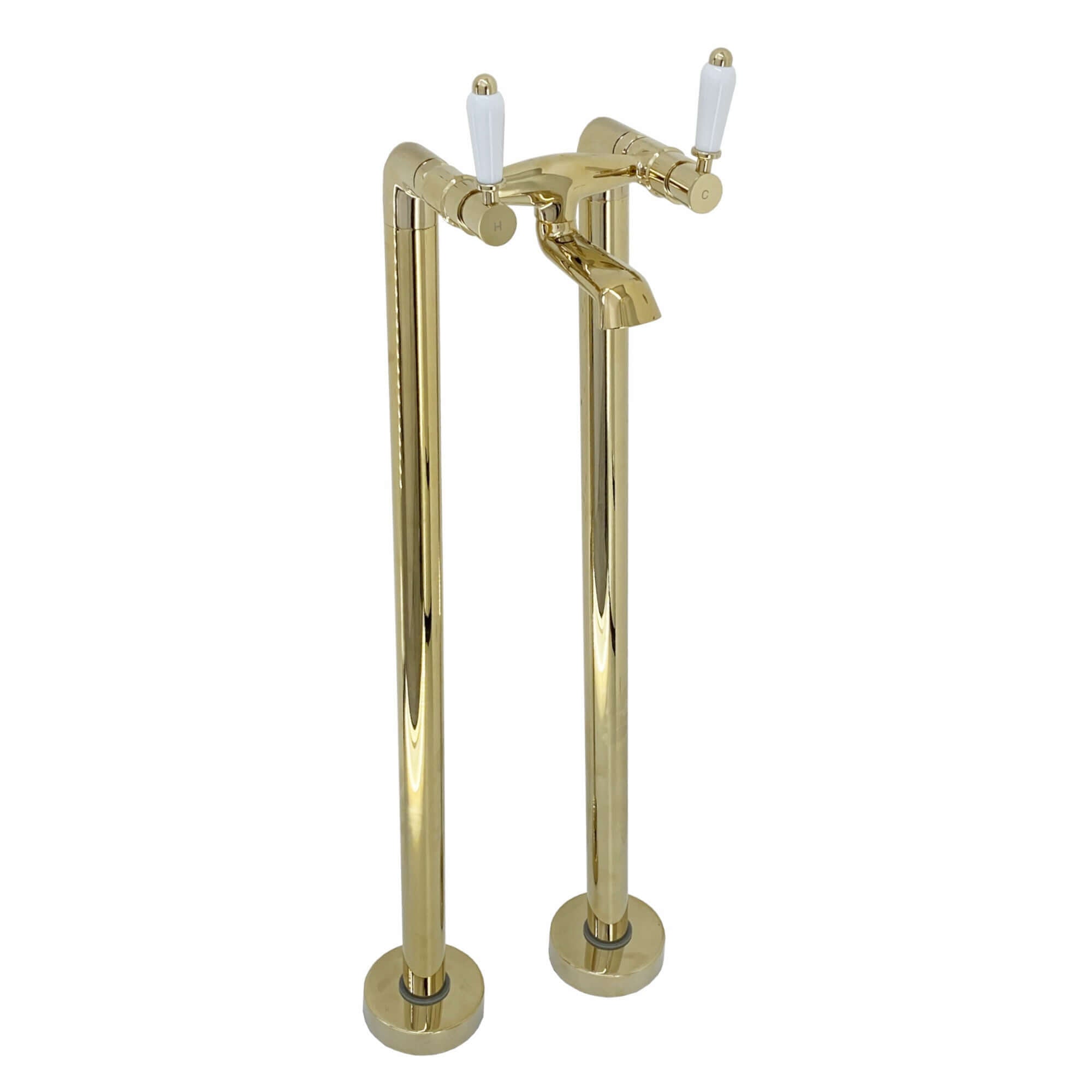 Buy Downton floorstanding bath mixer tap with white ceramic levers - gold Online UK | HOUSE OF ENKI